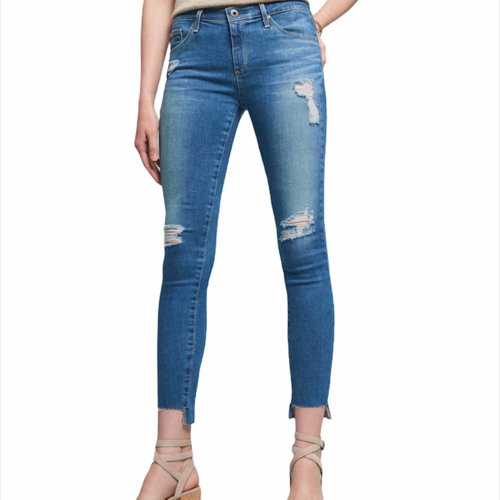 AG The Middi Ankle Distressed Raw Hem Jeans